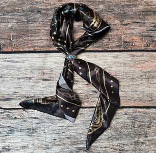 Black Silk Western Wild Rag Scarf – 100% Silk Polka Dot & Horseshoe Cowgirl Scarf - Barbwire n Bougie Boutique