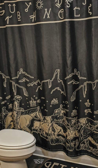 Black Western Cattle Drive Shower Curtain Bath Set - Barbwire n Bougie Boutique