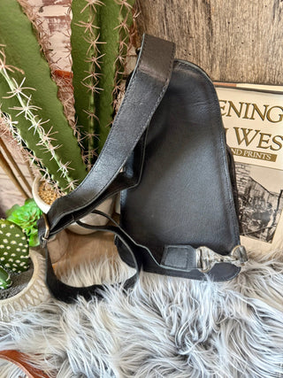 Black & White Checkered Leather Backpack Sling Bag – Western Cowhide Crossbody - Barbwire n Bougie Boutique