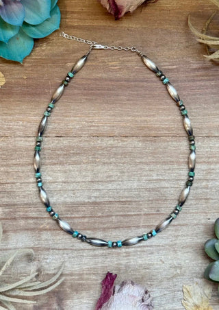 Blue-Green Turquoise Heishi & Sterling Silver Torpedo Choker - Barbwire n Bougie Boutique