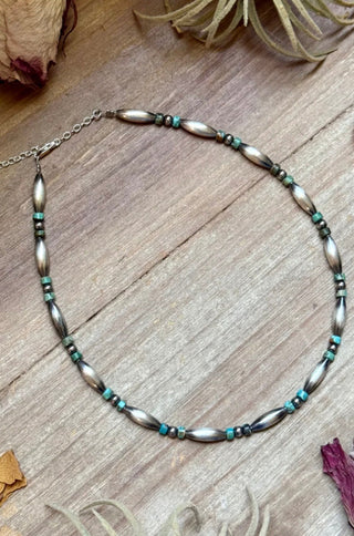 Blue-Green Turquoise Heishi & Sterling Silver Torpedo Choker - Barbwire n Bougie Boutique