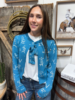 Blue Skies & Cattle Brands Western Cropped Tie-Front Cardigan - Barbwire n Bougie Boutique
