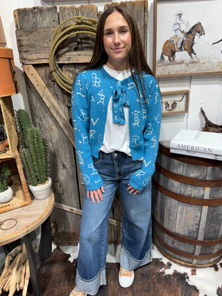 Blue Skies & Cattle Brands Western Cropped Tie-Front Cardigan - Barbwire n Bougie Boutique