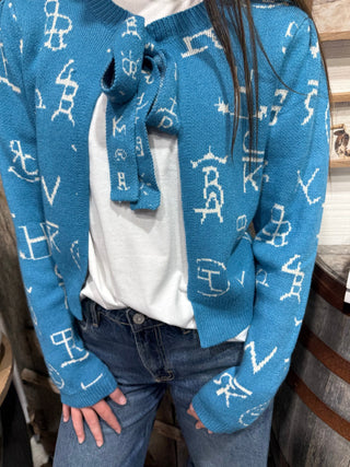 Blue Skies & Cattle Brands Western Cropped Tie-Front Cardigan - Barbwire n Bougie Boutique