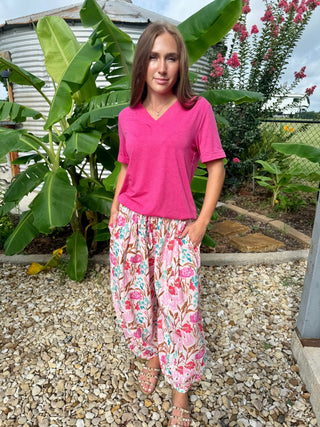 Blush Bloom Floral Balloon Pants | Boho Wide Leg Elastic Waist Pants - Barbwire n Bougie Boutique