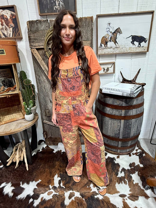 Boho Patchwork Wide Leg Overalls for Women | Vintage-Inspired Jumpsuit - Barbwire n Bougie Boutique