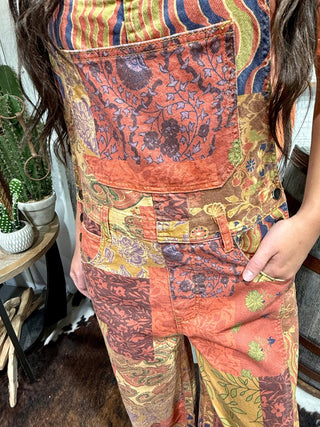 Boho Patchwork Wide Leg Overalls for Women | Vintage-Inspired Jumpsuit - Barbwire n Bougie Boutique