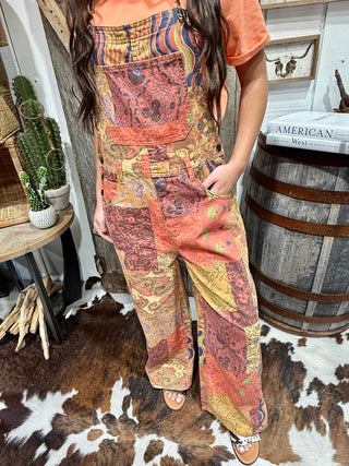 Boho Patchwork Wide Leg Overalls for Women | Vintage-Inspired Jumpsuit - Barbwire n Bougie Boutique