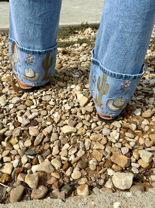 Boot Scootin’ Embroidered Cuff Wide Leg Jeans - Barbwire n Bougie Boutique