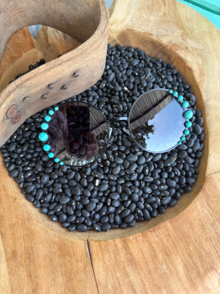 Bougee Turquoise Sunnies | Western Turquoise Beaded Round Sunglasses - Barbwire n Bougie Boutique