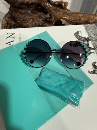 Bougee Turquoise Sunnies | Western Turquoise Beaded Round Sunglasses - Barbwire n Bougie Boutique