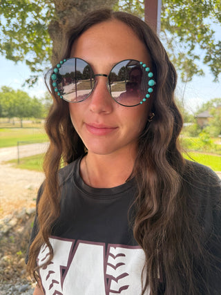 Bougee Turquoise Sunnies | Western Turquoise Beaded Round Sunglasses - Barbwire n Bougie Boutique