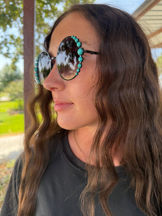 Bougee Turquoise Sunnies | Western Turquoise Beaded Round Sunglasses - Barbwire n Bougie Boutique
