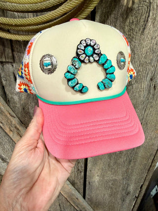 Bougie Turquoise Naja Granny Square Crochet Trucker Hat - Barbwire n Bougie Boutique