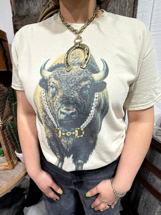 Boujee Bison Graphic Tee with Rhinestone Chain | Western Cowgirl Statement T-Shirt - Barbwire n Bougie Boutique