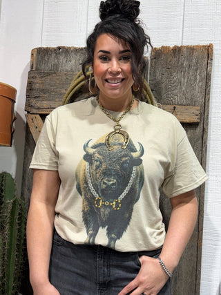 Boujee Bison Graphic Tee with Rhinestone Chain | Western Cowgirl Statement T-Shirt - Barbwire n Bougie Boutique