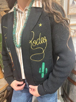 Bronc Rider Rodeo Embroidered Cardigan-Black - Barbwire n Bougie Boutique