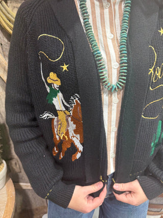 Bronc Rider Rodeo Embroidered Cardigan-Black - Barbwire n Bougie Boutique
