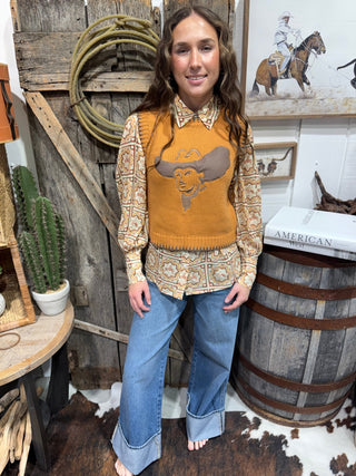 Bronco Tile Sheer Button Down Top - Barbwire n Bougie Boutique