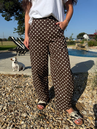 Brown Polka Dot Wide Leg Baby Barrel Pants - Barbwire n Bougie Boutique