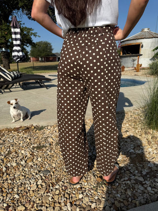Brown Polka Dot Wide Leg Baby Barrel Pants - Barbwire n Bougie Boutique