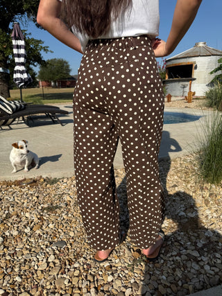 Brown Polka Dot Wide Leg Baby Barrel Pants - Barbwire n Bougie Boutique
