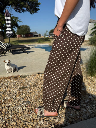 Brown Polka Dot Wide Leg Baby Barrel Pants - Barbwire n Bougie Boutique