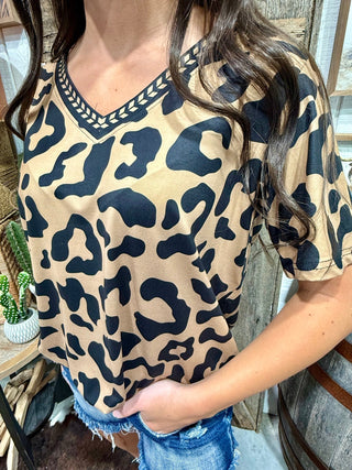 Buck Stitch Leopard Top- Sterling Kreek - Barbwire n Bougie Boutique