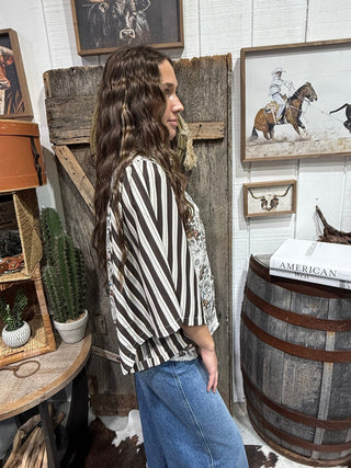 Buckin’ Bandana Western Stripe Sleeve Button Down - Barbwire n Bougie Boutique