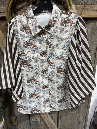 Buckin’ Bandana Western Stripe Sleeve Button Down - Barbwire n Bougie Boutique