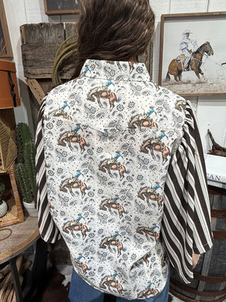Buckin’ Bandana Western Stripe Sleeve Button Down - Barbwire n Bougie Boutique