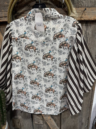 Buckin’ Bandana Western Stripe Sleeve Button Down - Barbwire n Bougie Boutique