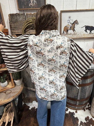 Buckin’ Bandana Western Stripe Sleeve Button Down - Barbwire n Bougie Boutique