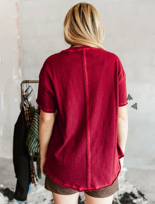 Buckin’ Wild Chain Stitch Western Tee – Burgundy - Barbwire n Bougie Boutique