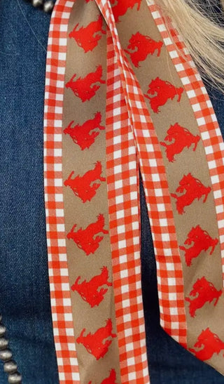 Bucking Bronc Twilly Scarf – Red Gingham Western Neck Tie - Barbwire n Bougie Boutique