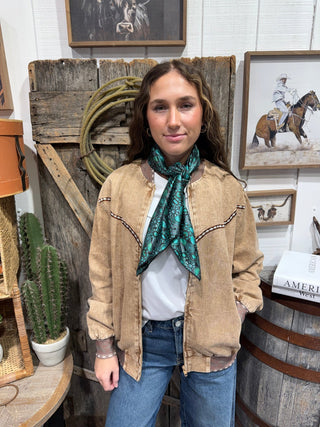Buckskin Buckstitch Western Bomber Jacket - Barbwire n Bougie Boutique
