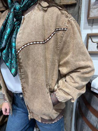 Buckskin Buckstitch Western Bomber Jacket - Barbwire n Bougie Boutique