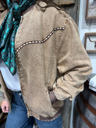 Buckskin Buckstitch Western Bomber Jacket - Barbwire n Bougie Boutique