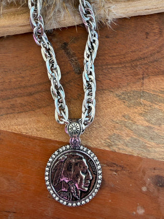Buffalo Nickel Bling Chunky Chain Necklace - Barbwire n Bougie Boutique