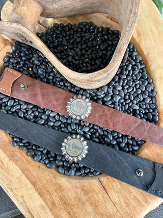 Buffalo Nickel Leather Cuff Bracelet- 2 Colors - Barbwire n Bougie Boutique