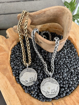 Buffalo Nickel Pendant Heavy Serpentine Chain Necklace- 2 Colors - Barbwire n Bougie Boutique