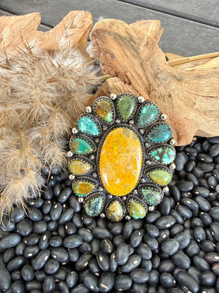 Bumblebee Jasper & Turquoise Statement Adjustable Ring – German Silver - Barbwire n Bougie Boutique