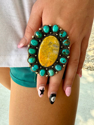 Bumblebee Jasper & Turquoise Statement Cluster Ring - Barbwire n Bougie Boutique