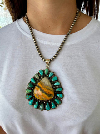 Bumblebee Jasper & Turquoise Teardrop Cluster Pendant - Barbwire n Bougie Boutique