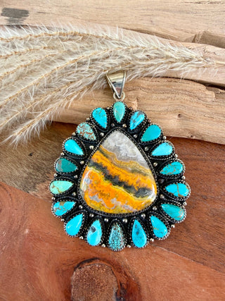 Bumblebee Jasper & Turquoise Teardrop Cluster Pendant - Barbwire n Bougie Boutique