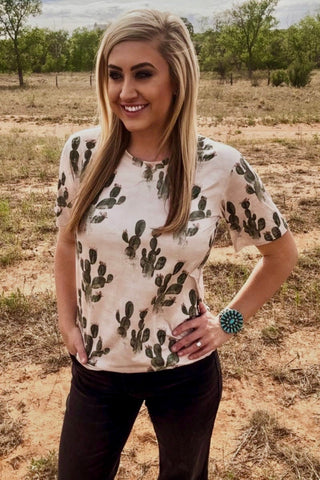 Cactus Belle Top for Women | Buttery Soft Southwestern Cactus Print Tee - Barbwire n Bougie Boutique