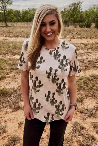Cactus Belle Top for Women | Buttery Soft Southwestern Cactus Print Tee - Barbwire n Bougie Boutique