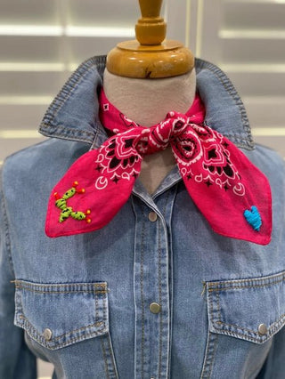 Cactus Embroidered Buckaroo Scarf - Barbwire n Bougie Boutique