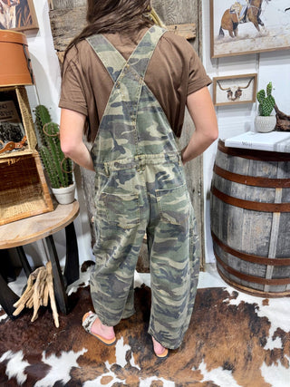 Camo Crush Relaxed Denim Barrel Overalls - Barbwire n Bougie Boutique