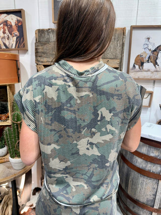 Canyon Camo Ribbed Cap Sleeve Top - Barbwire n Bougie Boutique